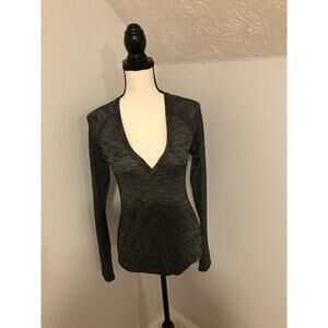 Lululemon Interval Women's Long-Sleeve Heathered Black V-Neck Top - Size 4